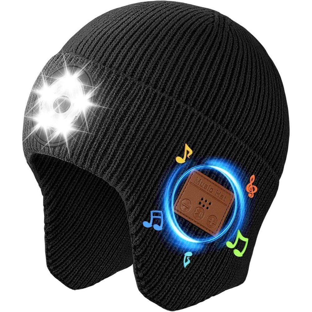 Bluetooth Beanie Hat With Light, Rechargeable Wireless Beanie Cap Headlamp Hat M
